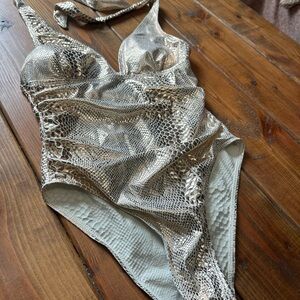Gold Snakeskin Print Swimsuit